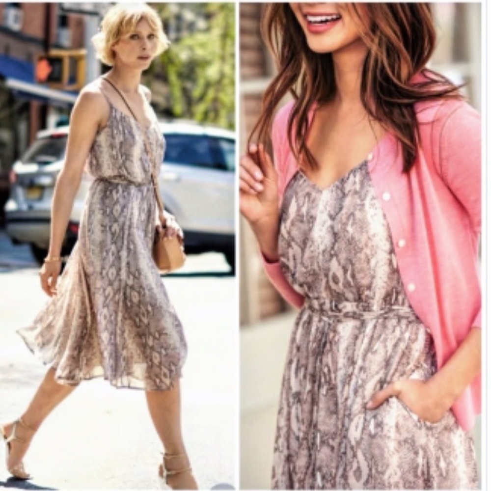BANANA REPUBLIC Snakeskin Dress Thin Strap Cross-Back with Waist Belt SZ XS NEW